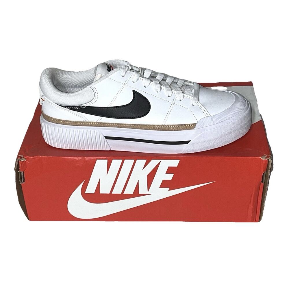 Nike Womens Size 9.5 Court Legacy Lift White Black Hemp Sneakers DM7590 100